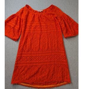 Trina Turk Orange Lace Dress Cover Up Size 4 Bell Sleeves Shift Mini (NO SLIP)